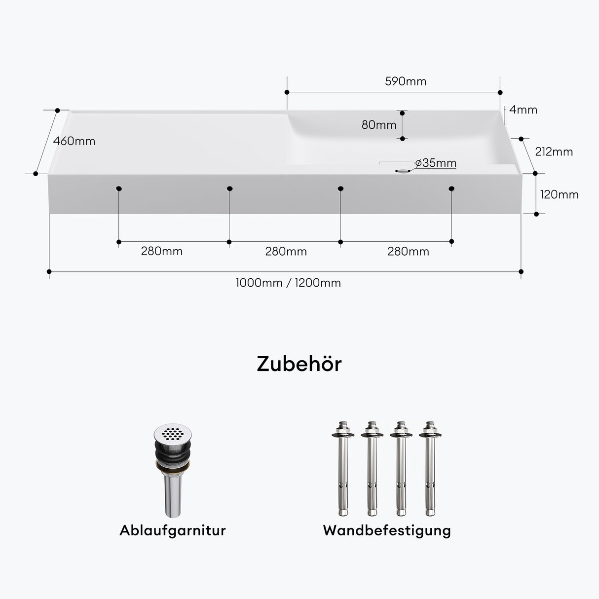 glasvilla Lavabo Bagno Sospeso da Marmo Fuso Lavandino Bagno a Parete Lavabo Rettangolare Colossum630