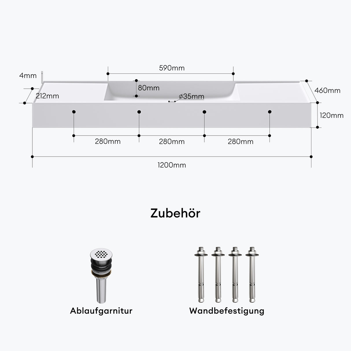 glasvilla Lavabo Bagno Sospeso da Marmo Fuso Lavandino Bagno a Parete Lavabo Rettangolare Colossum630
