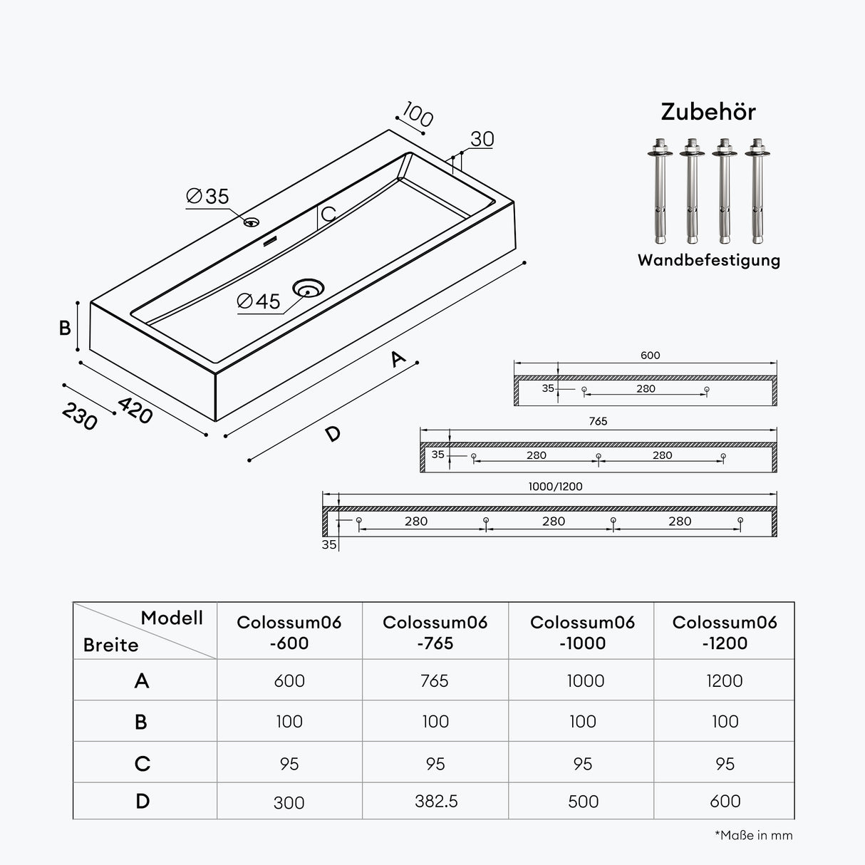 glasvilla Waschbecken Aufsatzwaschbecken Hängewaschbecken Waschschale Mineralguss Bad Eckig Col06