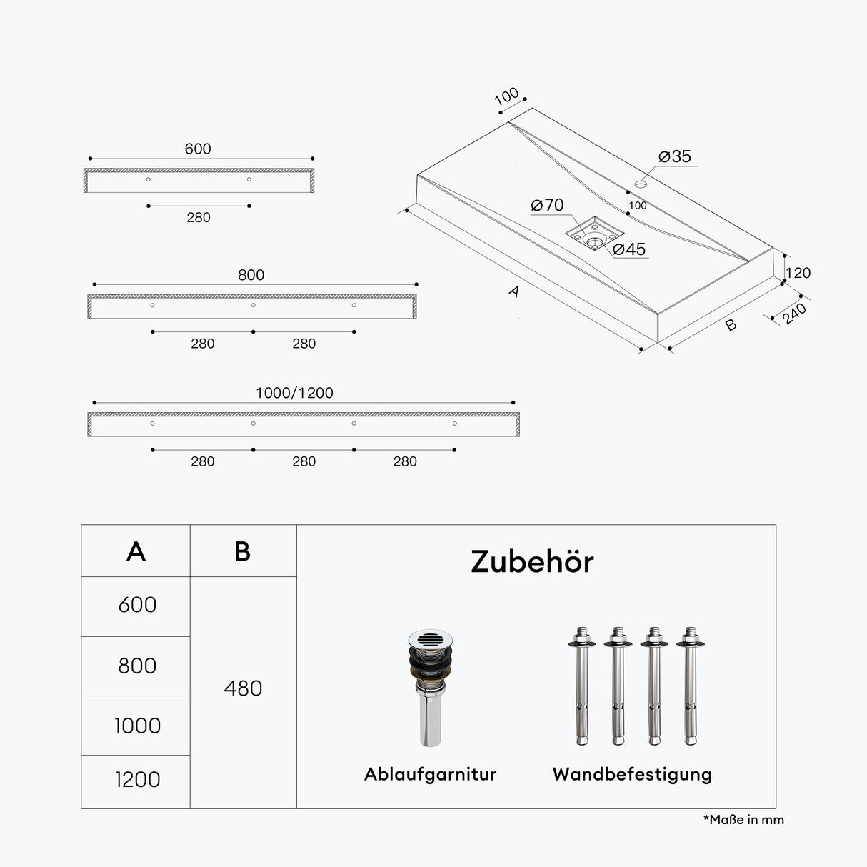 Lavabo Glasvilla, lavabo suspendu, lavabo à poser en matériau minéral moulé, Col810