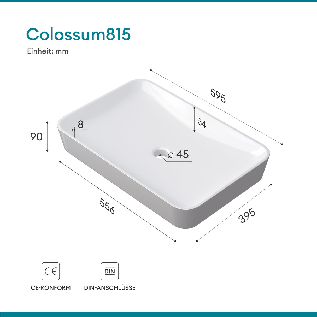 glasvilla Waschbecken Aufsatzwaschbecken aus Mineralguss Waschschale Waschtisch inkl. Standard DIN-Anschlüsse Col815