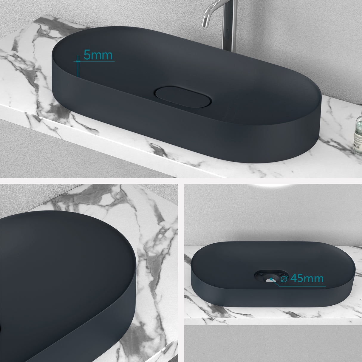 glasvilla Waschbecken Aufsatzwaschbecken Waschschale aus Mineralguss inkl. Nano-Versiegelung Col826