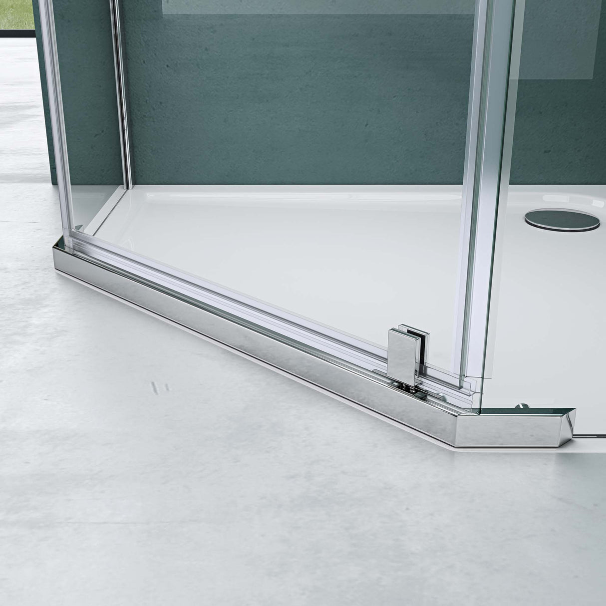 cabina de ducha en forma de pentágono glasvilla con plato de ducha, mampara de ducha de vidrio templado, instalación a ras de suelo posible, 8mm ESG, ducha Ravenna08