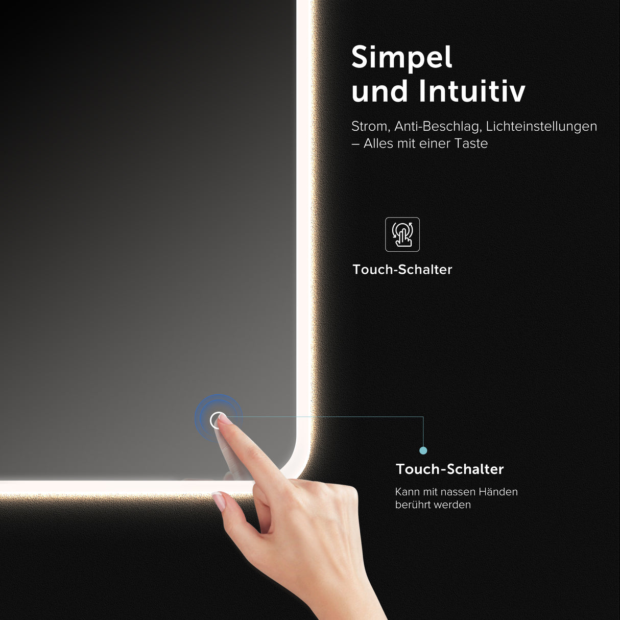 glasvilla Wandspiegel Badezimmer Spiegel LED Bad-Spiegel mit Touchschalter, Beschlagfrei durch Antifog-Schicht