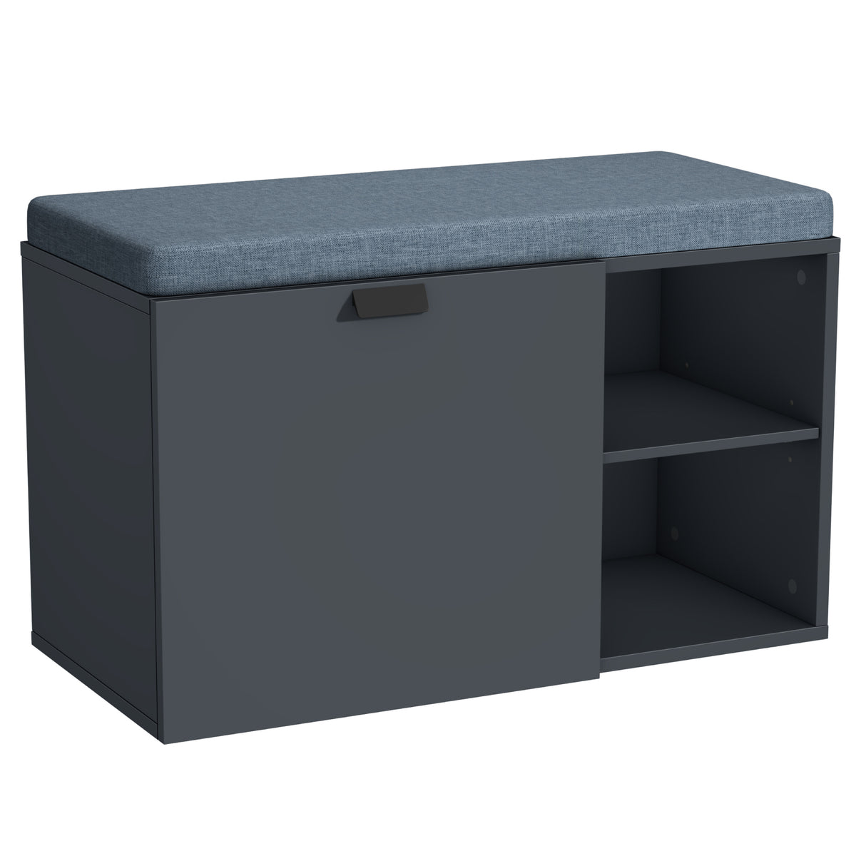 glasvilla Schuhbank mit Sitzfläche, Schuhregal mit Schiebetüren und offenen Fächern, gepolsterter Sitz, verstellbare Ablagen 80x37x50cm Zitta-01