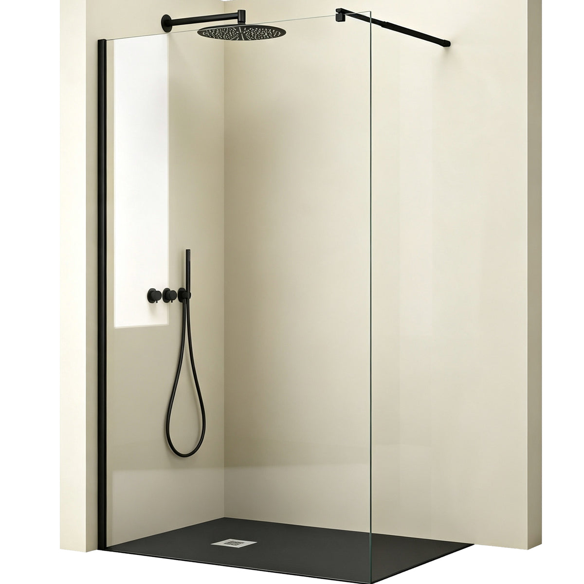 glasvilla Duschwand für Dusche Duschabtrennung Walk-In Dusche Duschtrennwand Schwarz 10mm ESG-Sicherheitsglas NANO Klarglas BRAM1/BRAM3 Bremen02K