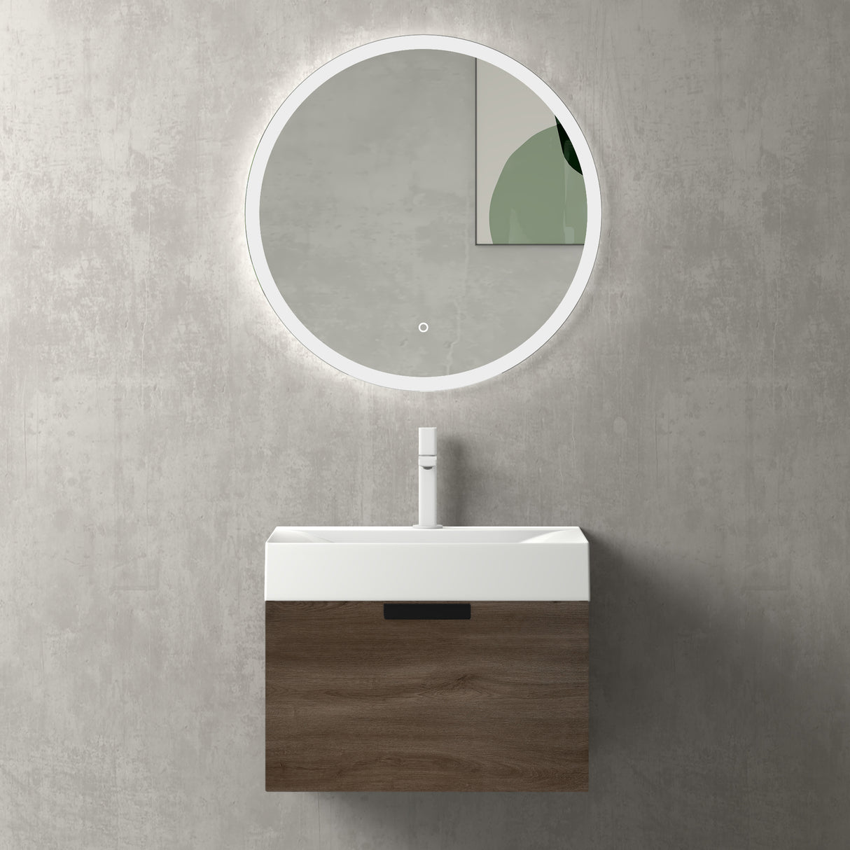 conjunto de muebles de baño glasvilla con cajón de cierre suave montaje en pared incluido lavabo Lonato