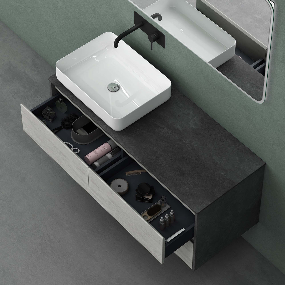 conjunto de muebles de baño glasvilla mueble bajo lavabo con 2 cajones incluido lavabo normal