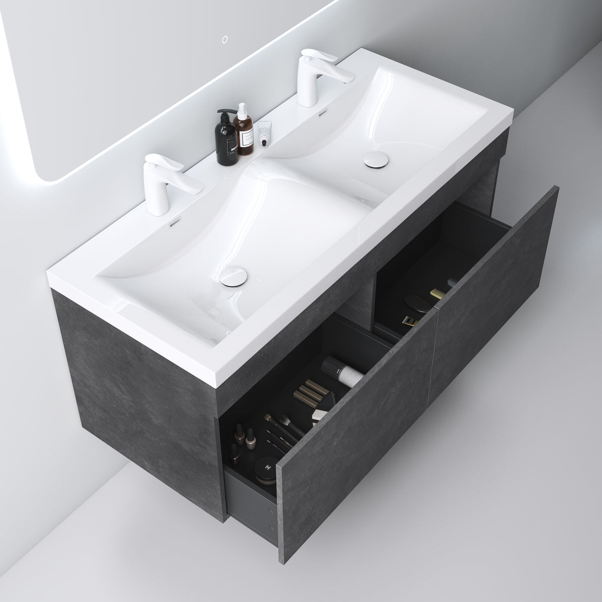set de muebles de baño glasvilla con lavabo de mineral y mueble de baño Botanica