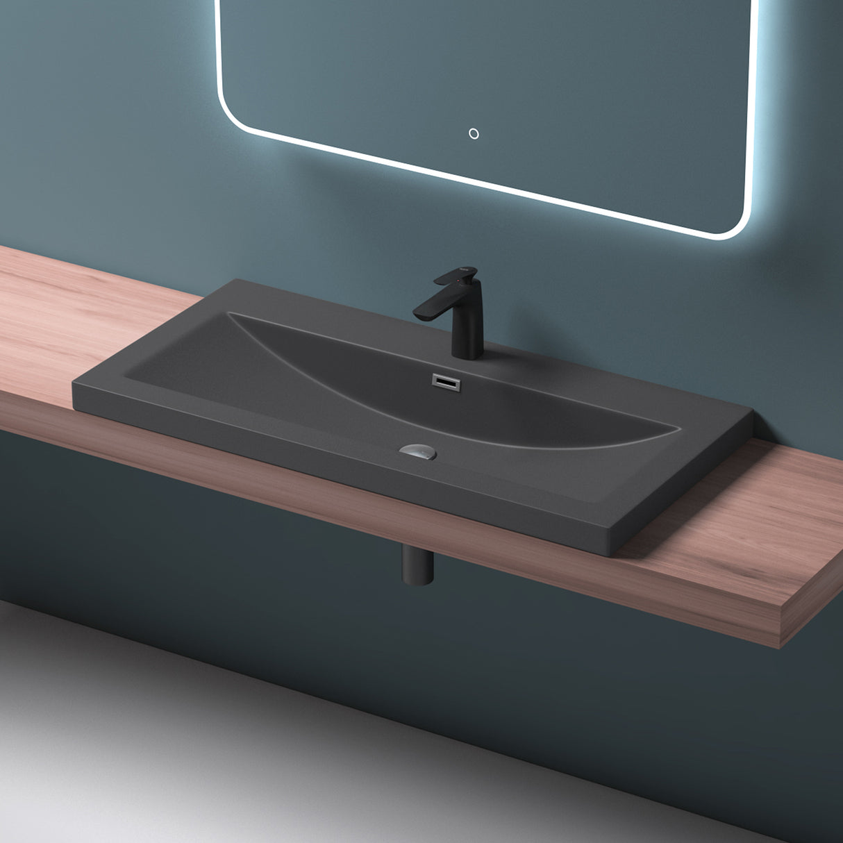 glasvilla Waschbecken Einbauwaschbecken Waschschale Waschtisch Mineralguss Rechteckig 1 Armaturenloch Überlauf-Funktion Col01