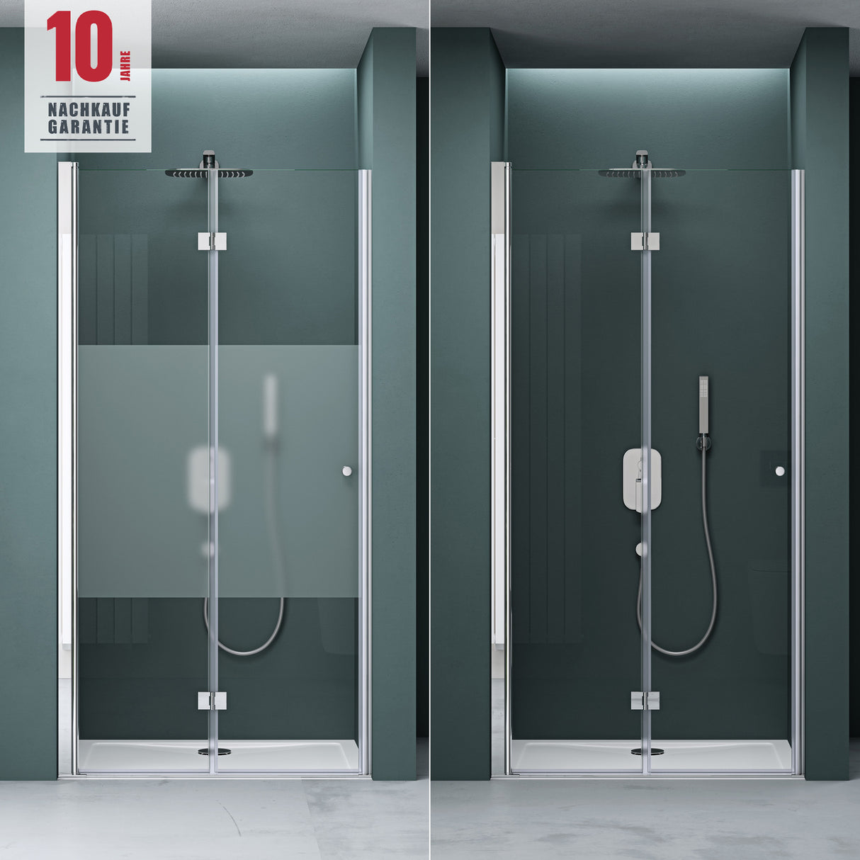 glasvilla Puerta de ducha Puerta de nicho ducha Separación de ducha Cabina de ducha con puerta plegable de giro vidrio de seguridad ESG incluida recubrimiento NANO en vidrio transparente y parcialmente esmerilado Teramo26K+MS