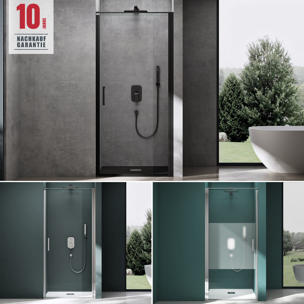 glasvilla Puerta de ducha Puerta de nicho ducha Separación de ducha Cromo y Negro Cabina de ducha Puerta oscilante 8mm vidrio de seguridad ESG con recubrimiento nano Mecanismo de elevación y descenso Vidrio claro y vidrio esmerilado Rayas Teramo36K