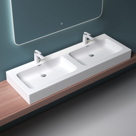 glasvilla Doppelwaschbecken Aufsatzwaschbecken Hängewaschbecken Waschbecken mineralguss Waschplatz Waschtisch Col830