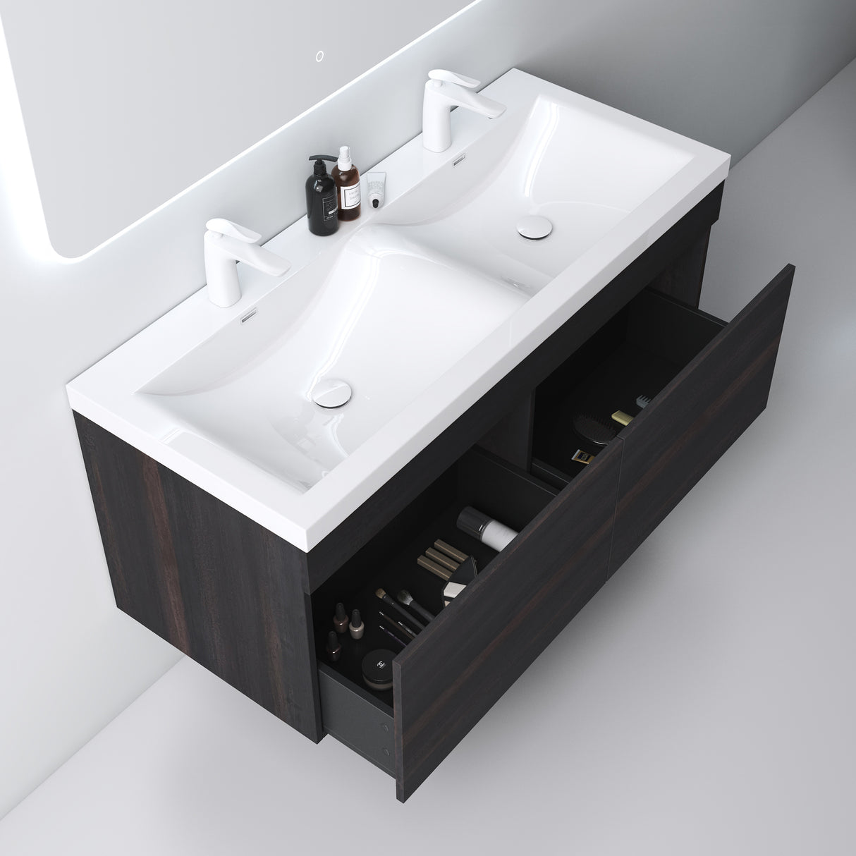 set de muebles de baño glasvilla con lavabo de mineral y mueble de baño Botanica