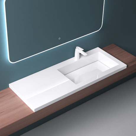 glasvilla Waschbecken Einbauwaschbecken Becken rechts BTH: 120x46x13,5cm Design Waschtisch aus Mineralguss in Weiß Colossum820