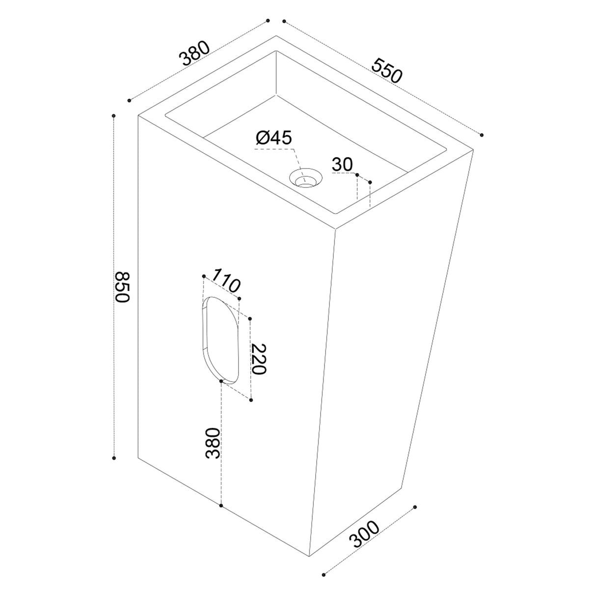 lavabo de diseño glasvilla freestanding Col38 blanco, de mineral, lavabo, BTH: 60x42x90cm