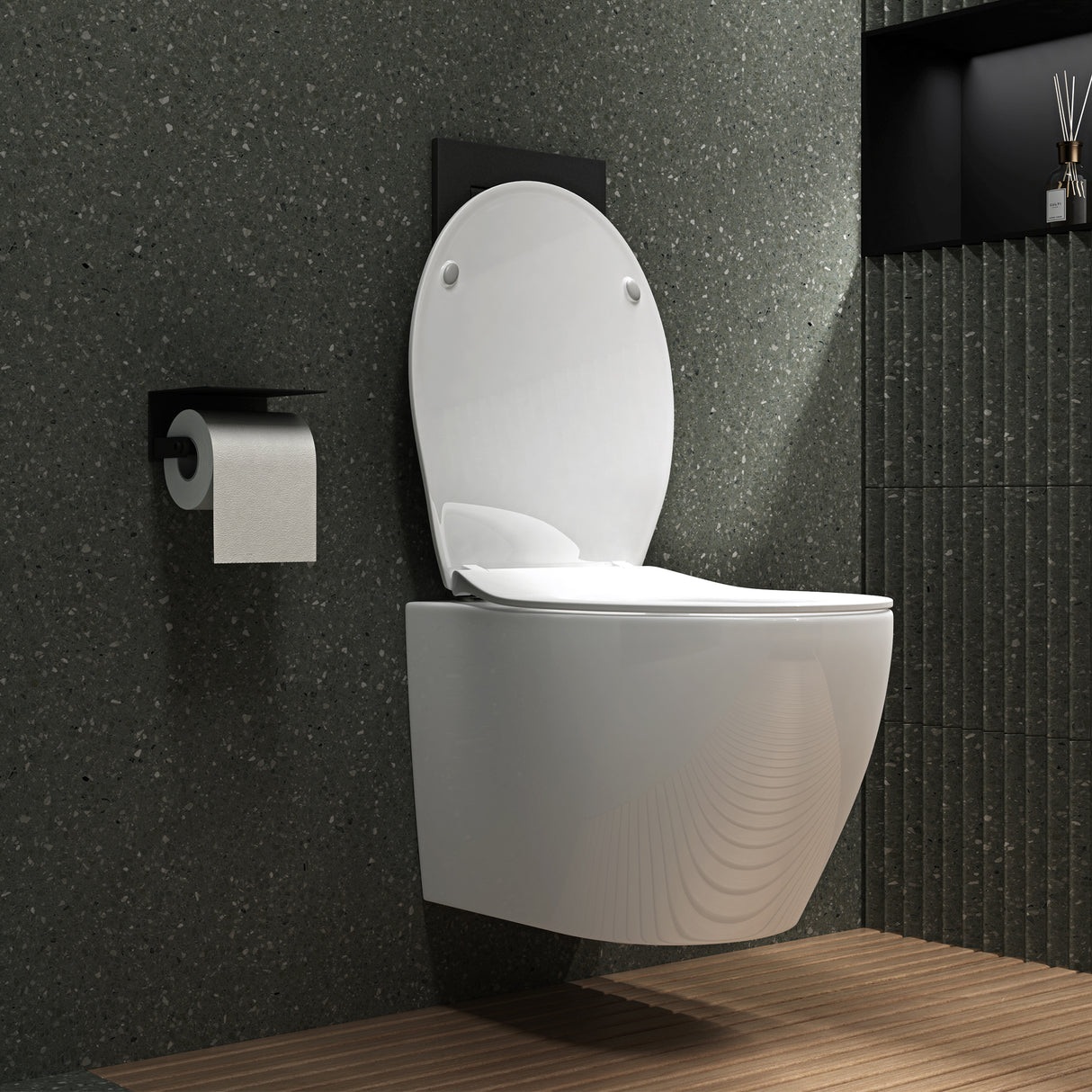 glasvilla Hänge WC Toilette Wand-WC Spülrandlos Weiß aus Keramik Wandmontage mit Absenkautomatik