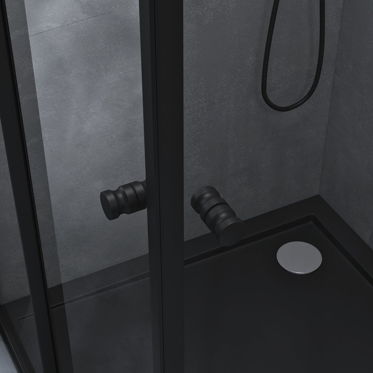 glasvilla Duschkabine con puerta corredera doble puerta de ducha entrada de esquina vidrio real efecto loto 6mm vidrio de seguridad ESG Ravenna16K negro