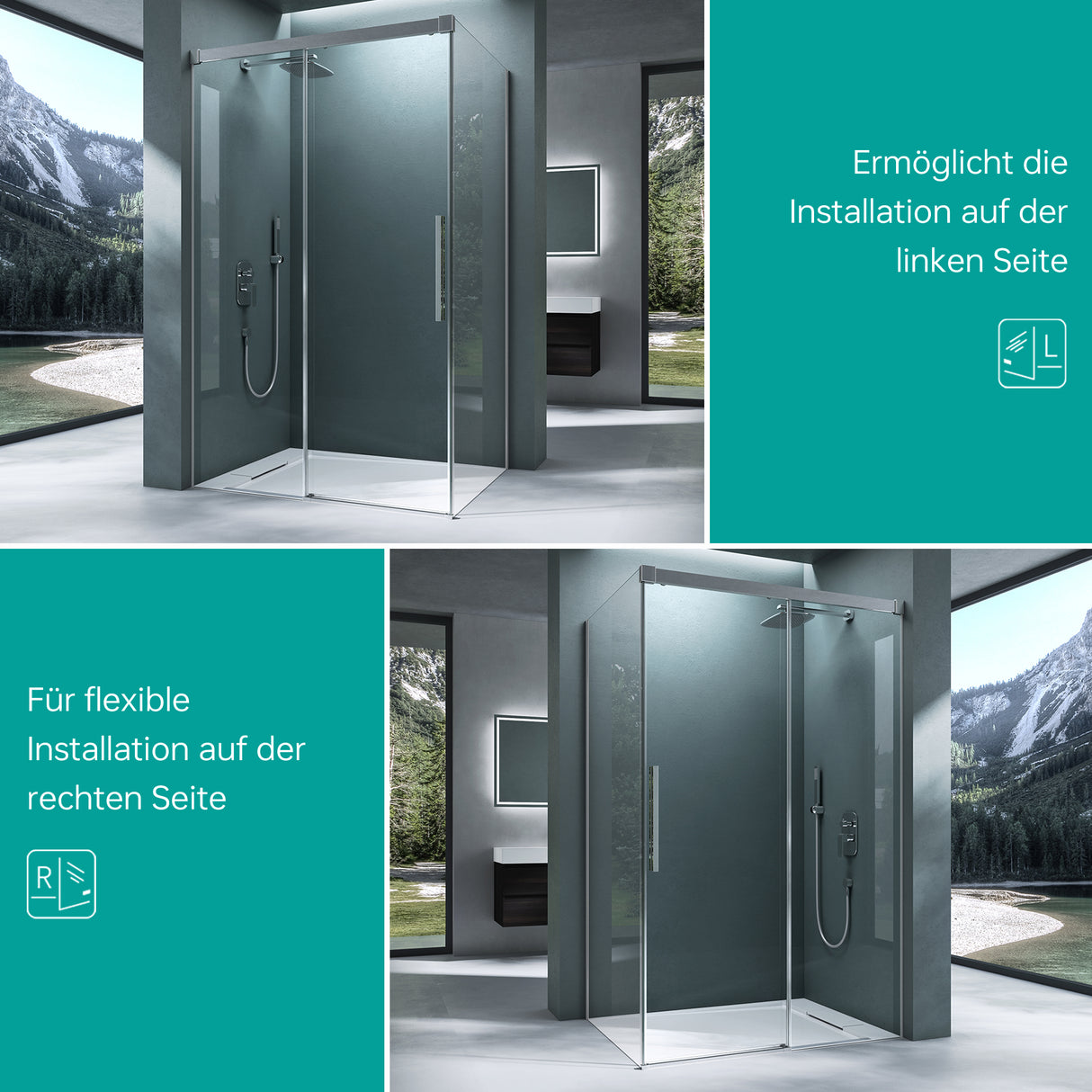 cabina de ducha glasvilla puerta corredera 6mm vidrio de seguridad ESG separación de ducha elevación lateral incl. mecanismo de cierre suave Ravenna12K