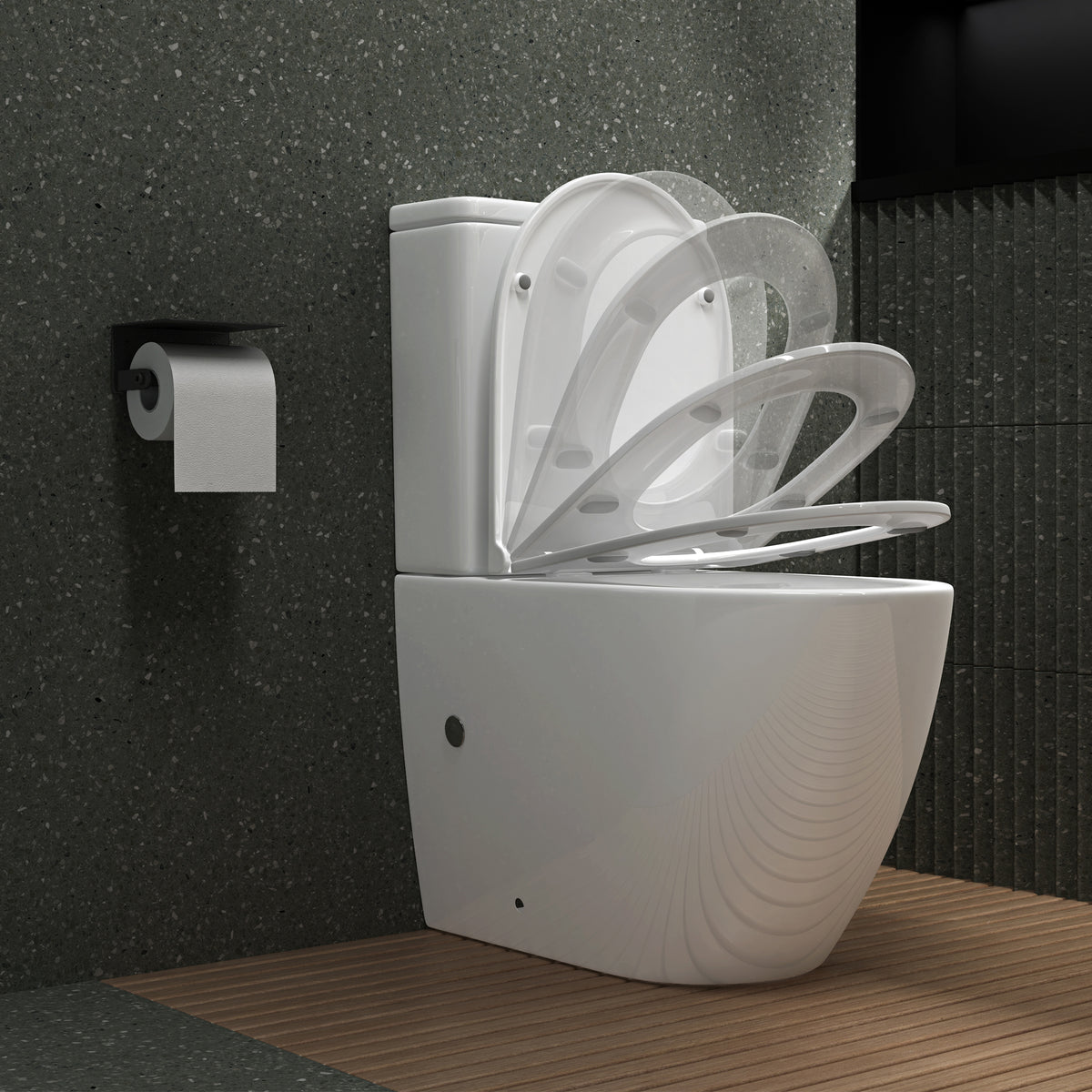 glasvilla Stand WC mit Spülkasten spülrandloses-WC bodenstehende-Toilette aus Keramik, weiß/matt schwarz 36x63x82cm, mit Absenkautomatik, inkl. Spülkasten, Stand179T