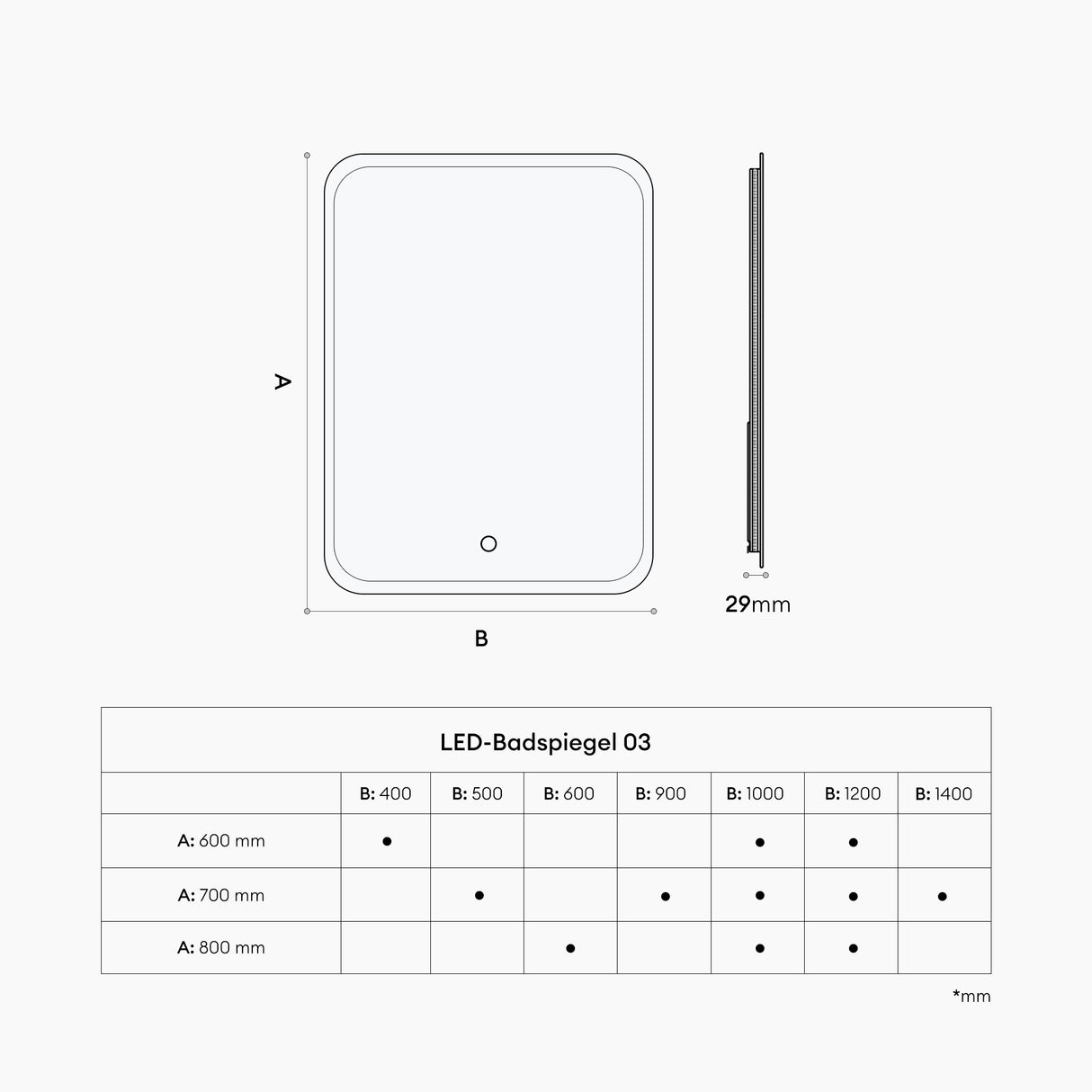 glasvilla Wandspiegel Badezimmer Spiegel LED Bad-Spiegel mit Touchschalter, Beschlagfrei durch Antifog-Schicht