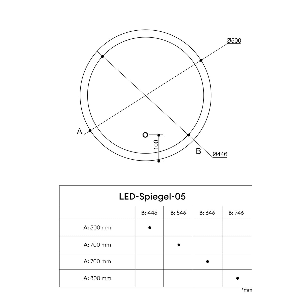 glasvilla Espejo de pared Espejo de baño LED espejo redondo con luz LED Espejo de baño con interruptor táctil, Antivaho gracias a la capa Antifog Espejo LED 05