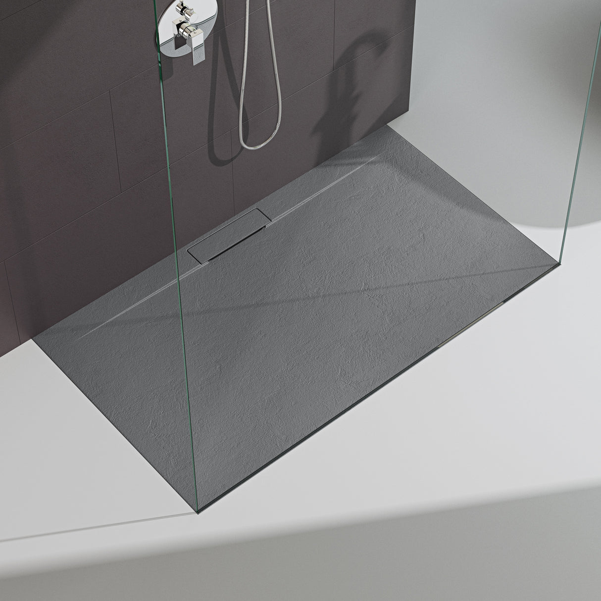 glasvilla Duschwanne Duschtasse para cabina de ducha plana rectangular gris hormigón de alta calidad en mineral fundido Lyra