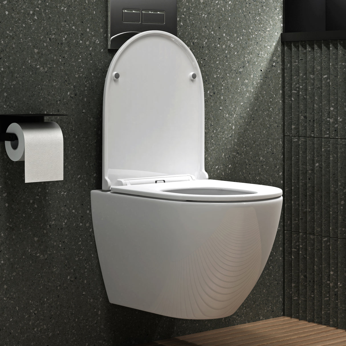 Glasvilla Design Inodoro Suspendido Negro Sin Borde Aachen179 – WC con Asiento Soft-Close