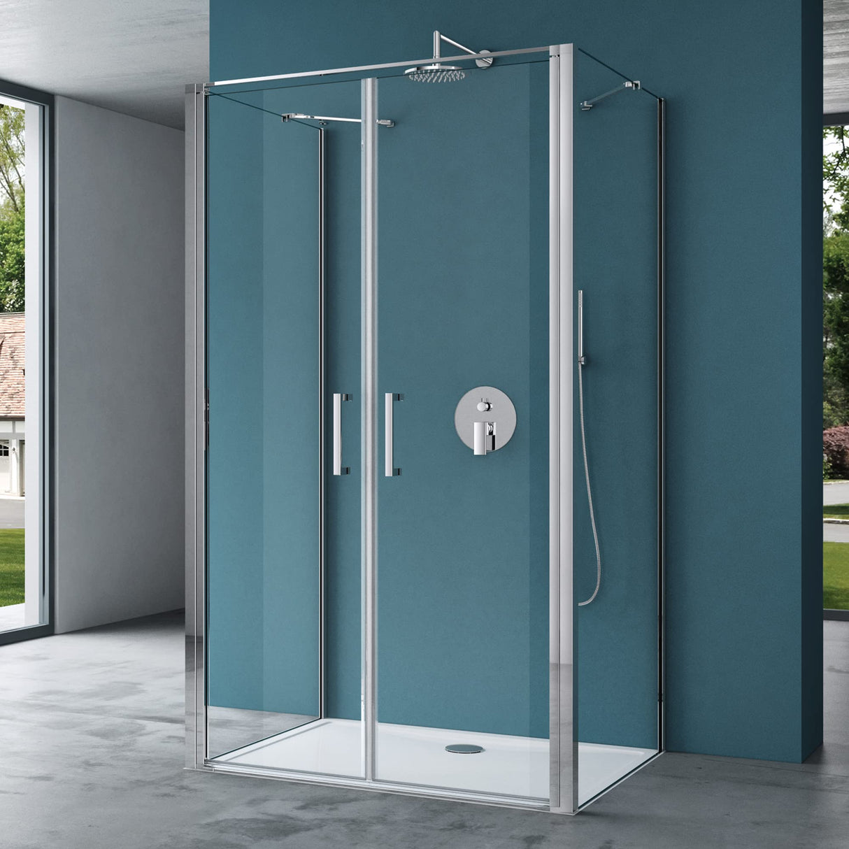 glasvilla Cabine de Douche Paroi de Douche en U Cadre en Aluminium Verre de Sécurité ESG Verre Transparent Double Porte Ravenna66UK