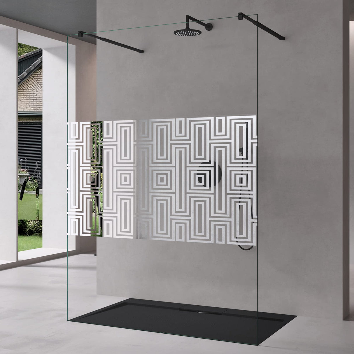 glasvilla Mampara de ducha Separación de ducha 2 Barra de soporte para ducha a ras de suelo 10mm vidrio de seguridad ESG con recubrimiento nano Estabilizador rectangular Bremen02+2