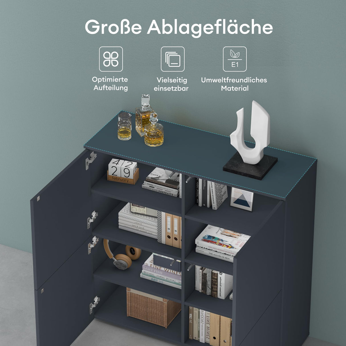 glasvilla Möbel Kommode Aufbewahrungsschrank mit 4 Türen Sideboard Schrank Mehrzweckschrank Schrank04