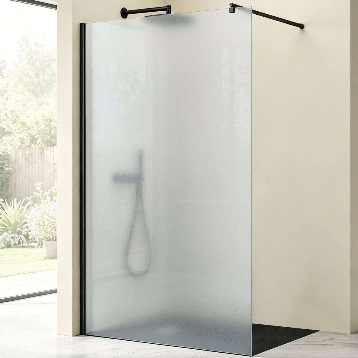 glasvilla Duschwand für Dusche Duschabtrennung Walk-In Dusche Duschtrennwand Schwarz 10mm ESG-Sicherheitsglas NANO Glas Vollsatiniert BRAM1/BRAM3 Bremen02VS