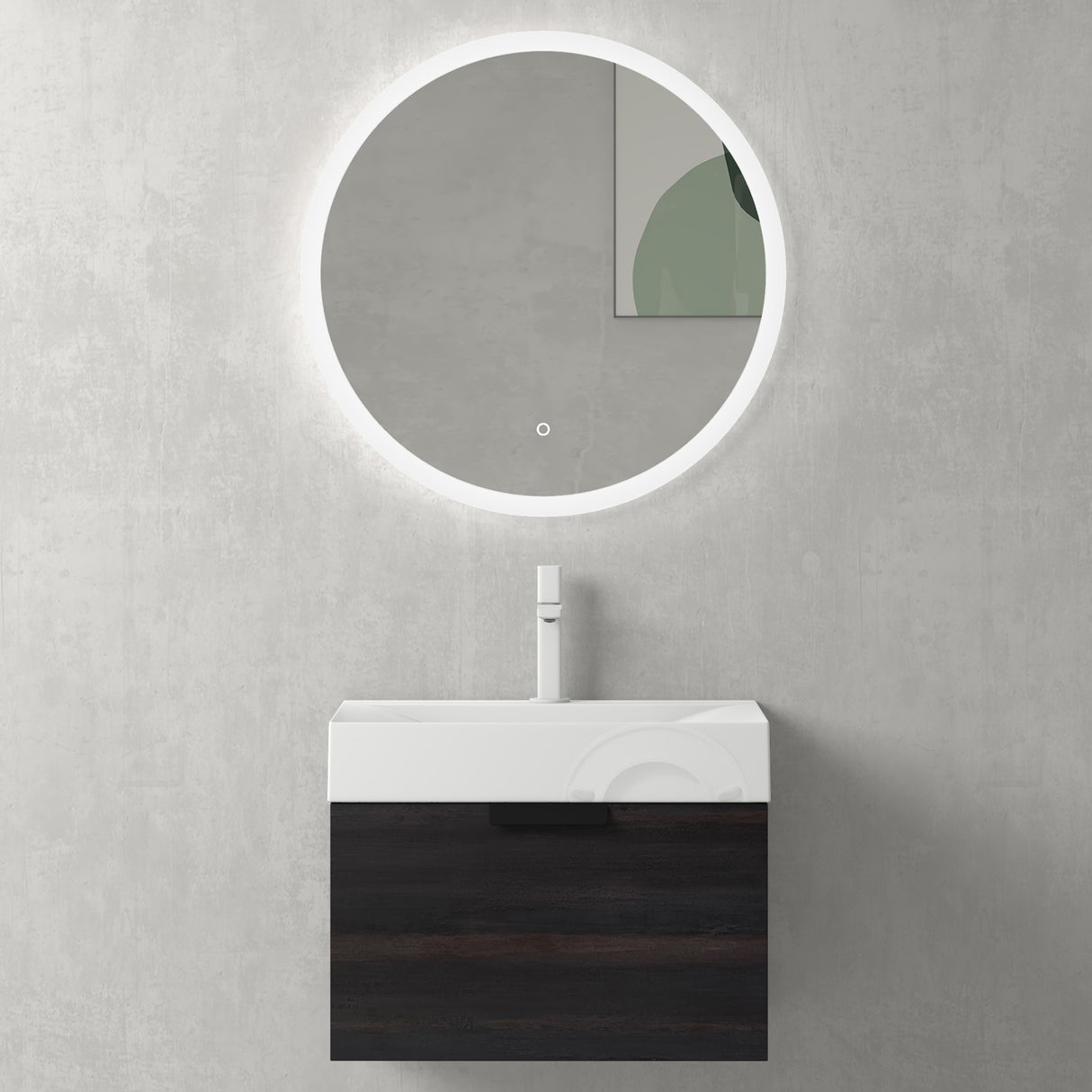 conjunto de muebles de baño glasvilla con cajón de cierre suave montaje en pared incluido lavabo Lonato