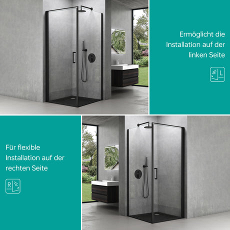 glasvilla Duschkabine Hebe-Senk-Mechanismus 8mm ESG-Sicherheitsglas Nano-Beschichtung Rav36-Plus schwarz