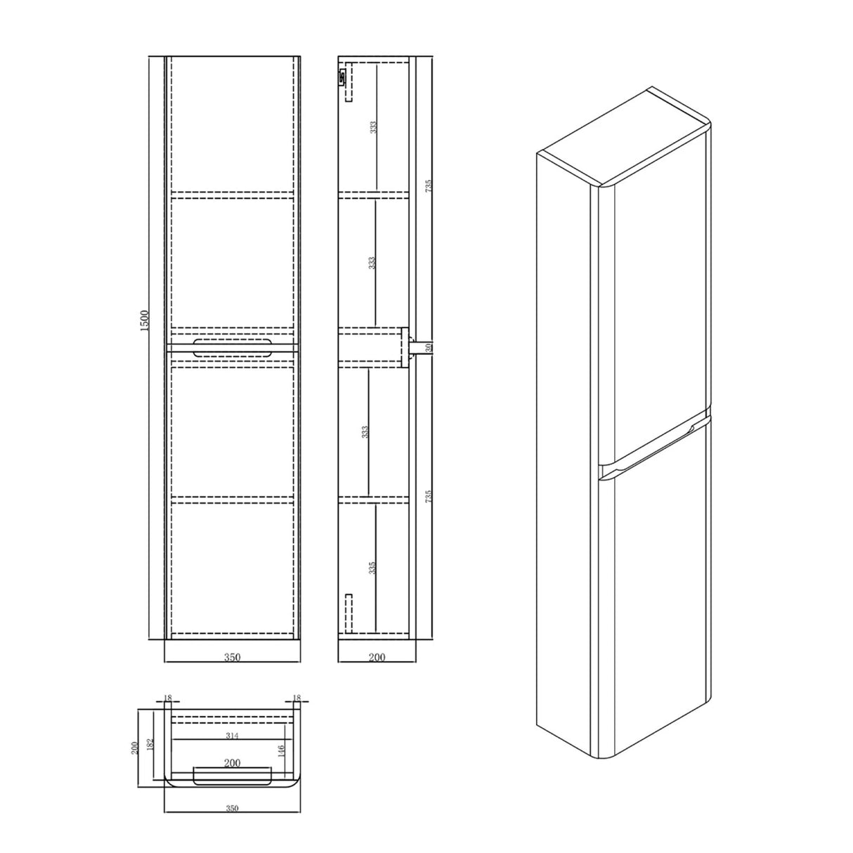 glasvilla armario lateral armario de baño con 2 puertas y 4 compartimentos BxT: 35x20 cm armario alto estantería de baño armario multiusos Lucca