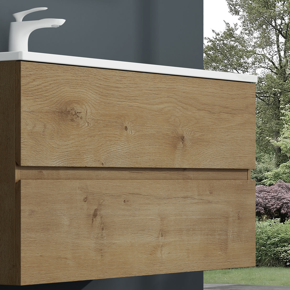 conjunto de muebles de baño glasvilla lavabo con mueble inferior lavabo de mineral lavabo mueble inferior 2 cajones cierre suave Aqualis