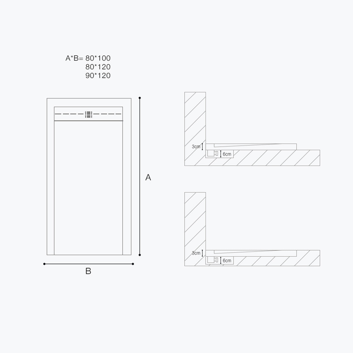 glasvilla Duschwanne Duschtasse para cabina de ducha plana rectangular gris cemento de alta calidad en mineral fundido Corvus