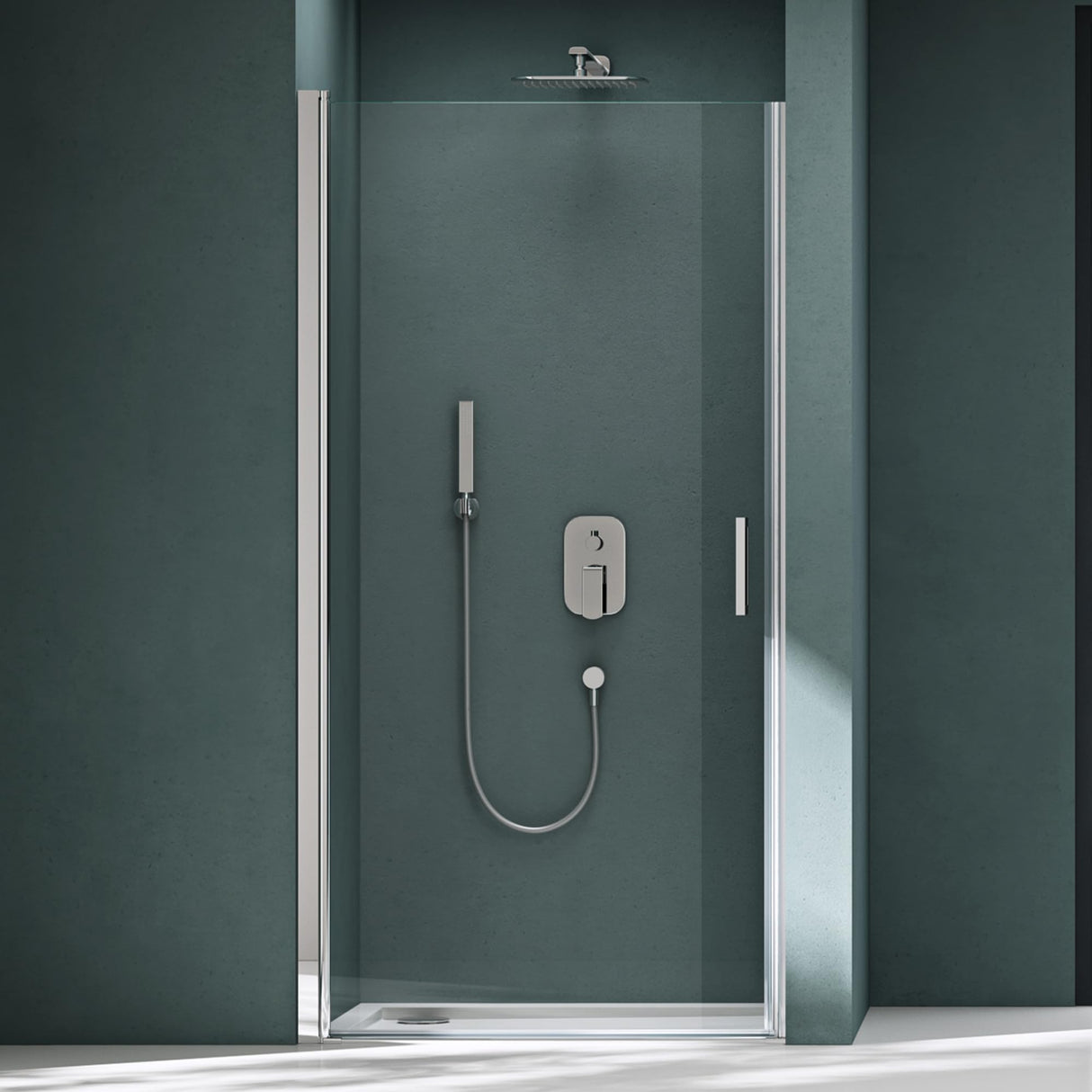 glasvilla Puerta de ducha Puerta de nicho Ducha Separación de ducha Cabina de ducha Puerta oscilante 180° vidrio de seguridad ESG con mecanismo de elevación y descenso vidrio claro y satinado rayas Teramo24K+MS D Nuevo