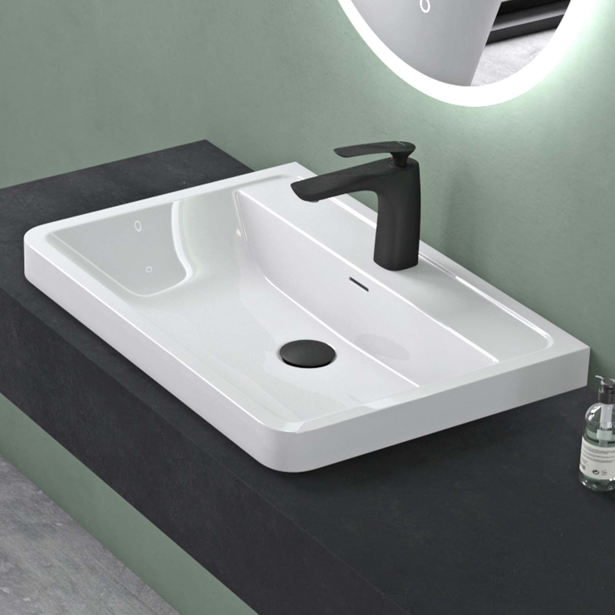 glasvilla Waschbecken Einbauwaschbecken Rechteckige Waschschale aus Mineralguss mit Überlauf Col8