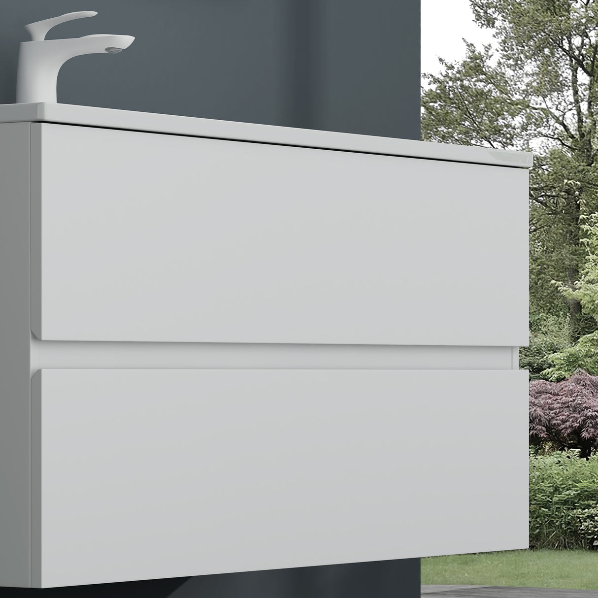 conjunto de muebles de baño glasvilla lavabo con mueble inferior lavabo de mineral lavabo mueble inferior 2 cajones cierre suave Aqualis