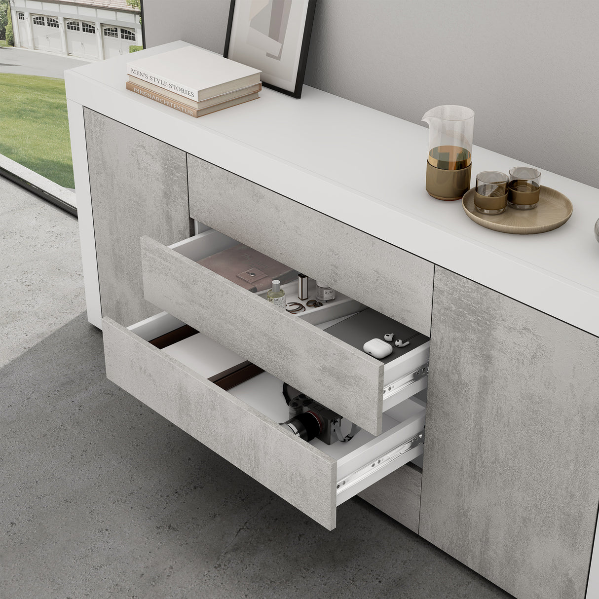 glasvilla Sideboard Aufbewahrungsschrank BTH: 167x36x70 cm mit 2 Schränken und 4 Schubladen Kommode Mehrzweckschrank Möbel Schrank03