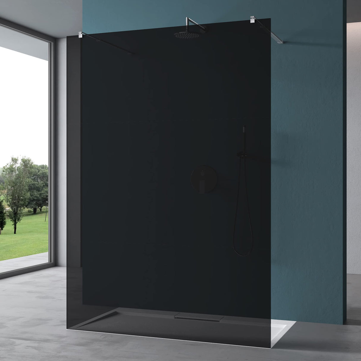 glasvilla Mampara de ducha Separación de ducha 2 Barra de soporte para ducha a ras de suelo 10mm vidrio de seguridad ESG con recubrimiento nano Estabilizador rectangular Bremen02+2