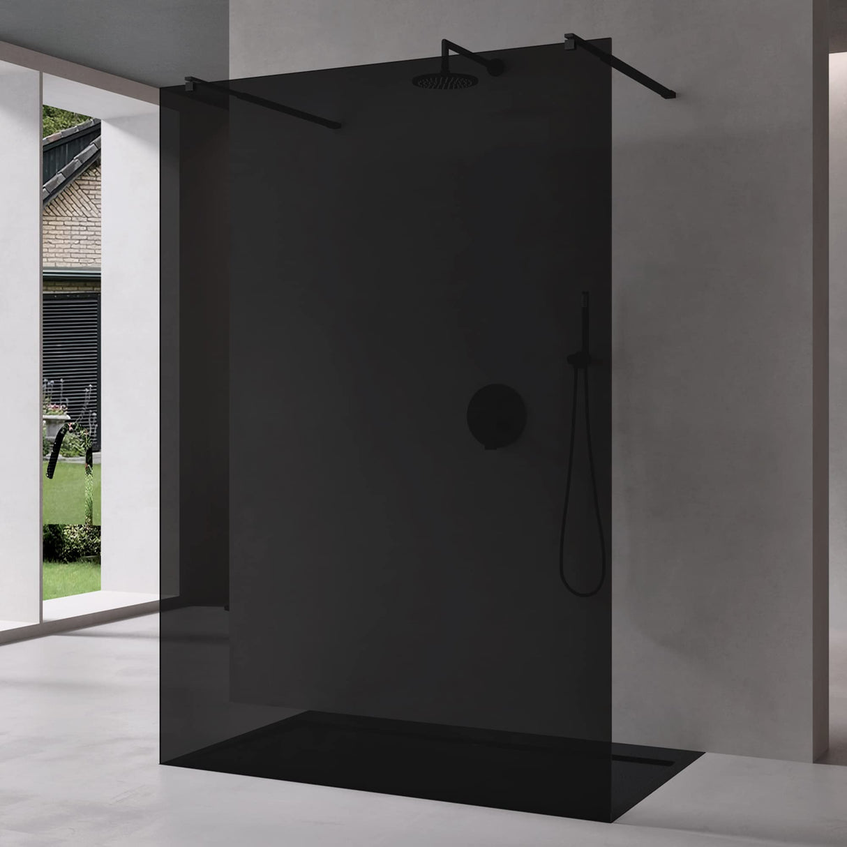 glasvilla Mampara de ducha Separación de ducha 2 Barra de soporte para ducha a ras de suelo 10mm vidrio de seguridad ESG con recubrimiento nano Estabilizador rectangular Bremen02+2