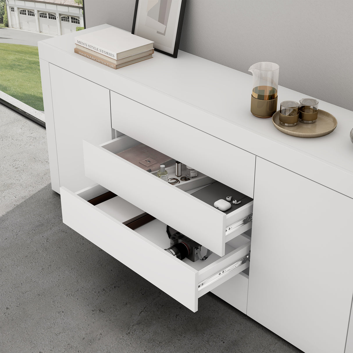 glasvilla Sideboard Aufbewahrungsschrank BTH: 167x36x70 cm mit 2 Schränken und 4 Schubladen Kommode Mehrzweckschrank Möbel Schrank03