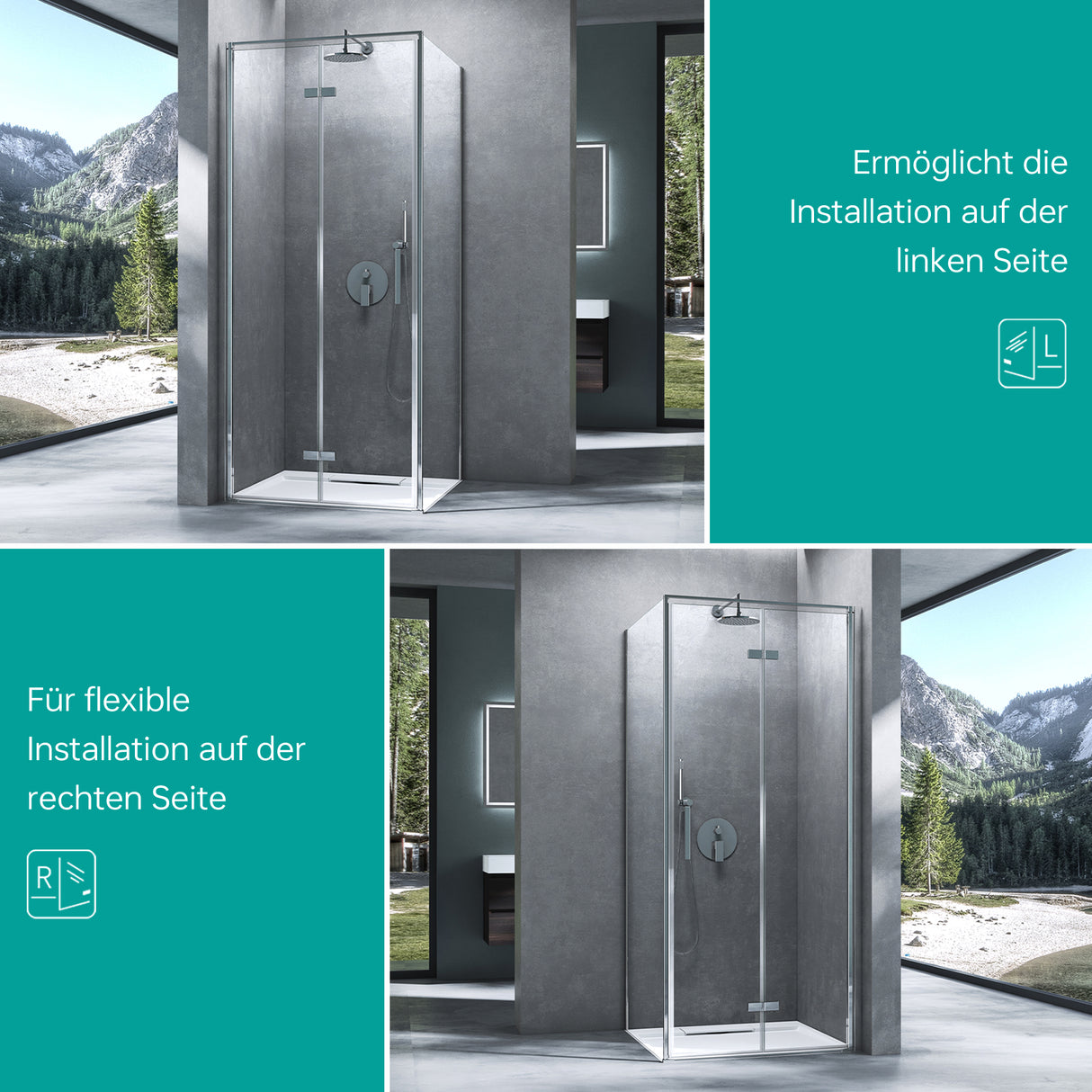 galsvilla Duschkabine Duschabtrennung 8mm ESG-Sicherheitsglas Nano-Beschichtung Hebe-Senk-Mechanismus Rav37-Plus