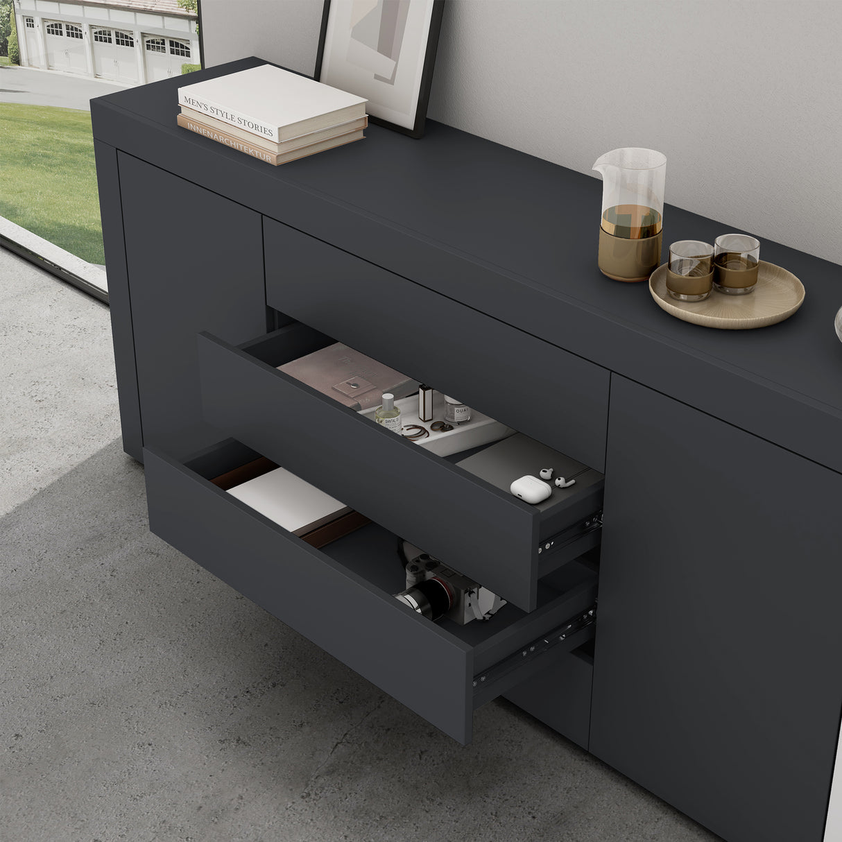 glasvilla Sideboard Aufbewahrungsschrank BTH: 167x36x70 cm mit 2 Schränken und 4 Schubladen Kommode Mehrzweckschrank Möbel Schrank03