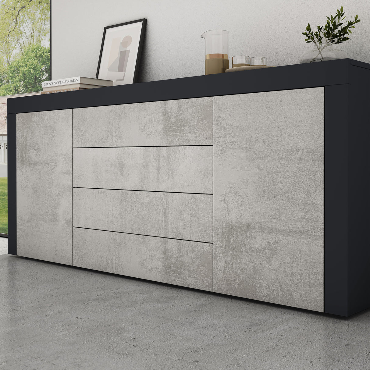 glasvilla Sideboard Aufbewahrungsschrank BTH: 167x36x70 cm mit 2 Schränken und 4 Schubladen Kommode Mehrzweckschrank Möbel Schrank03