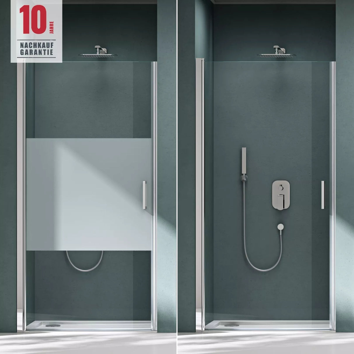 glasvilla Puerta de ducha Puerta de nicho Ducha Separación de ducha Cabina de ducha Puerta oscilante 180° vidrio de seguridad ESG con mecanismo de elevación y descenso vidrio claro y satinado rayas Teramo24K+MS D Nuevo