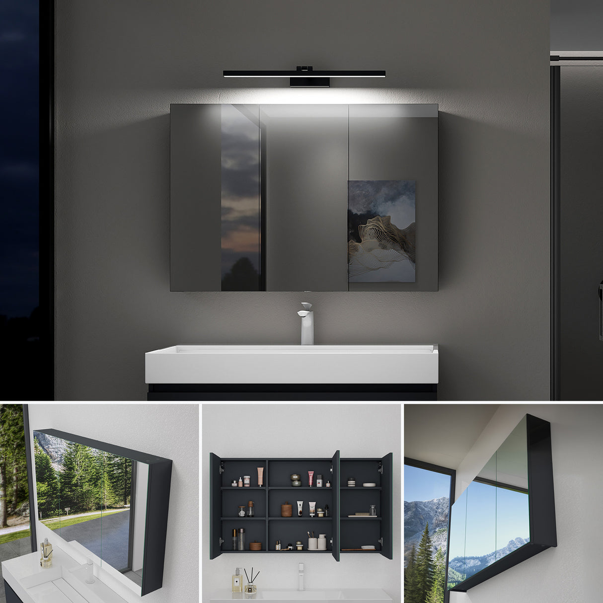 glasvilla Spiegelschrank mit Spiegellampe Badezimmerschrank Spiegelleuchte 180° Drehbar LED Badlampe Strahlenschön