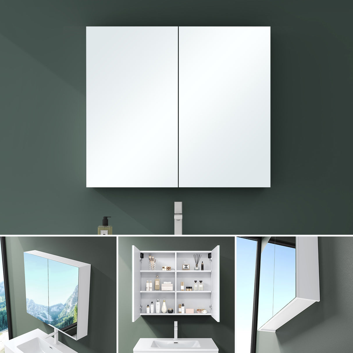 glasvilla Spiegelschrank mit Spielgeltüren Badezimmerschrank Hängeschrank Badezimmerspiegel Spiegelschrank-02